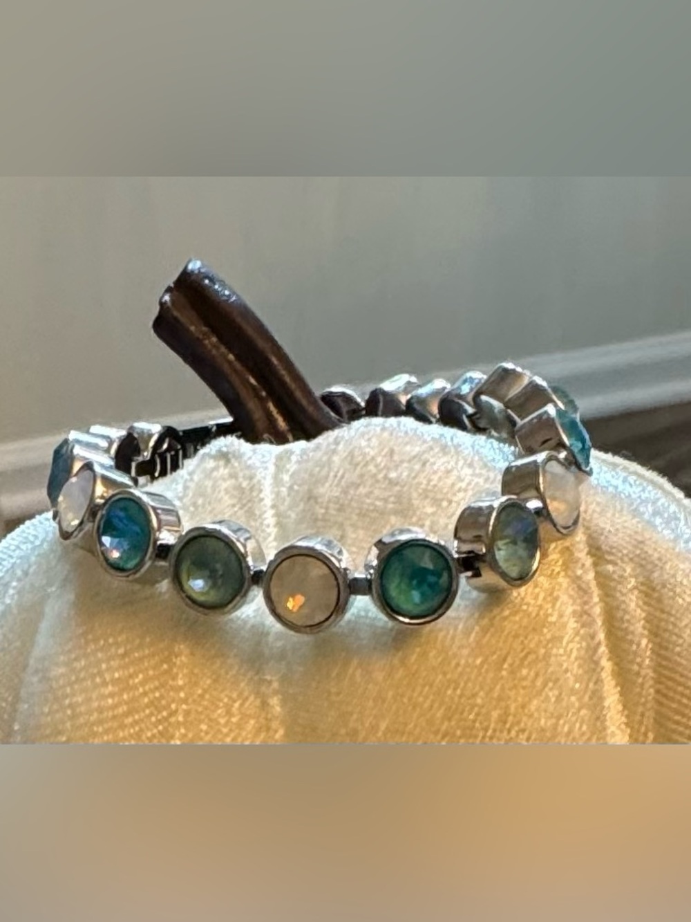 Touchstone Crystal Silver-Tone Bracelet with Teal and Aqua Stones